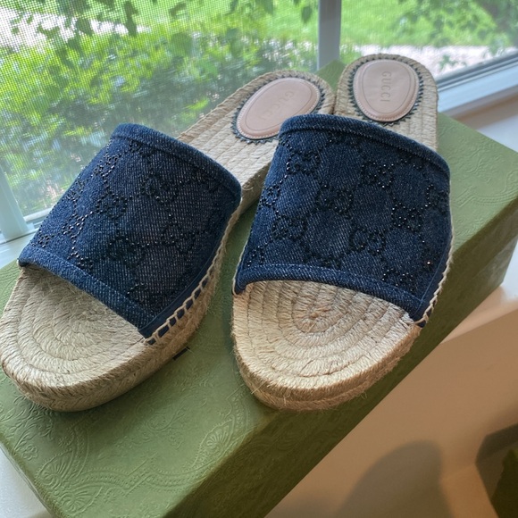 Gucci Womens jean espadrilles slides - Picture 4 of 9